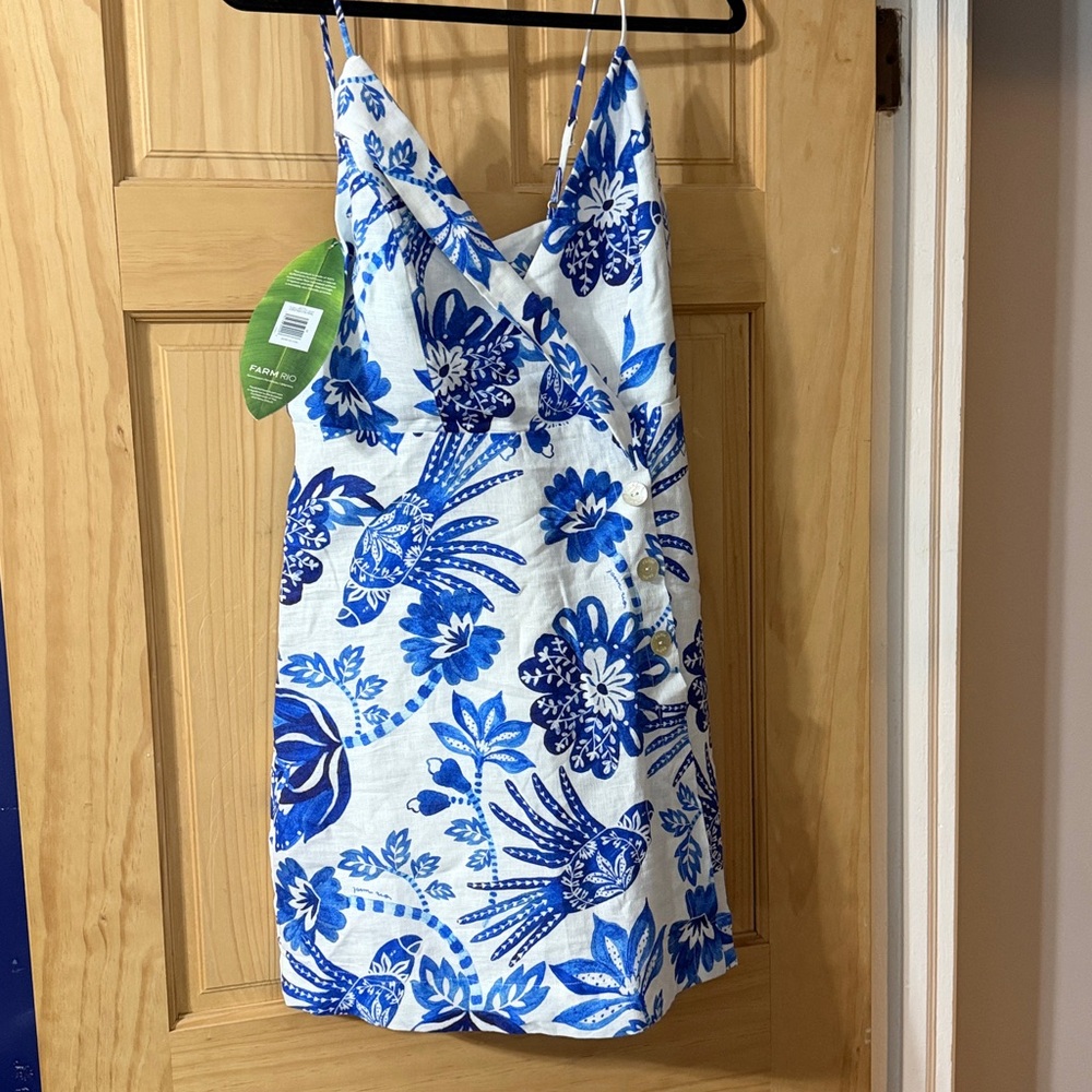 FARM Rio Blue and White Floral Mini Dress - Picture 3 of 3